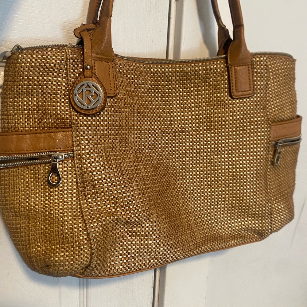 Relic Woven Tan Tote Bag with Leather Trim